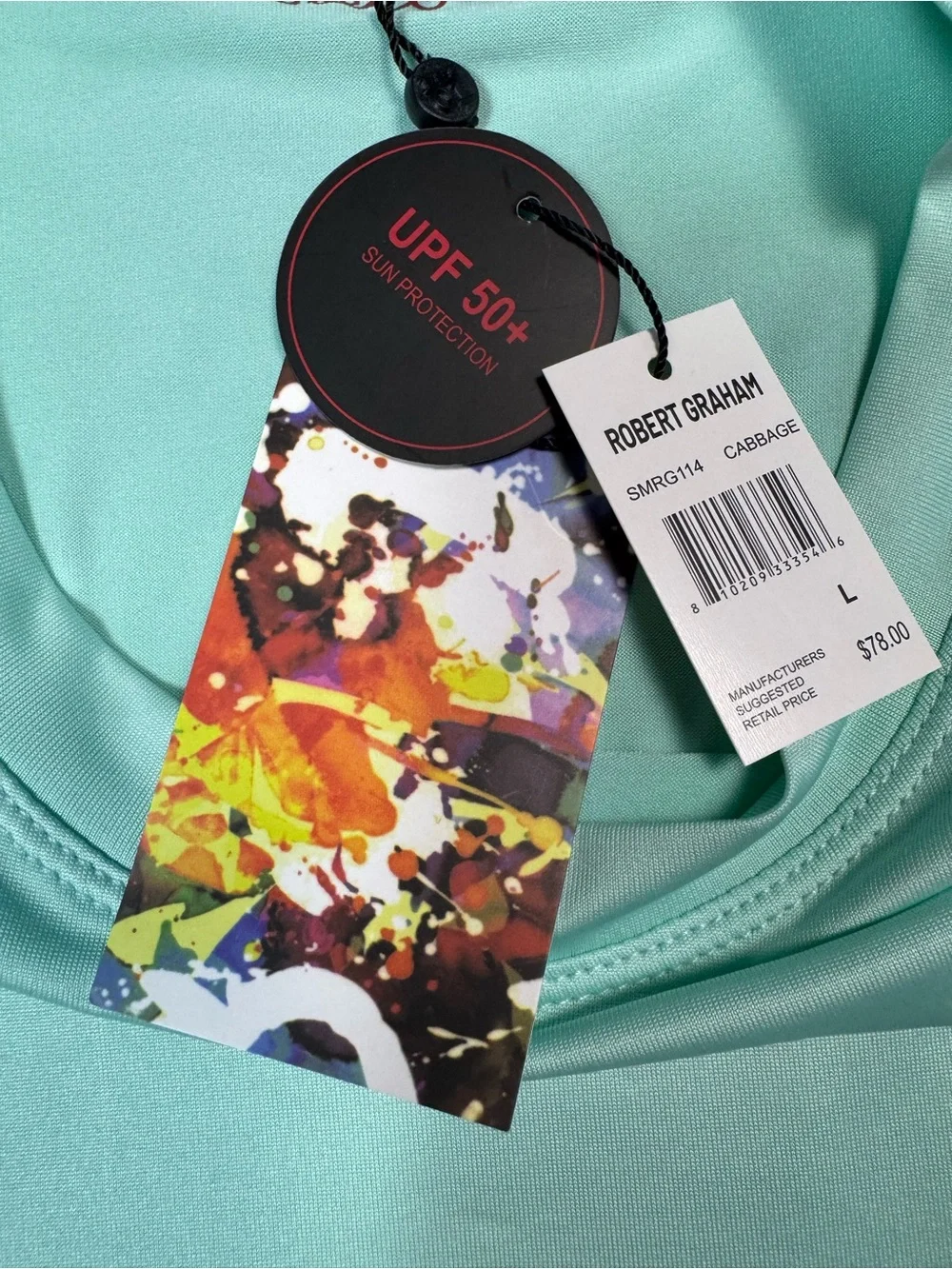 NWT New Robert Graham Long Sleeve Swim Rash Guard Shirt In Cabbage Size L